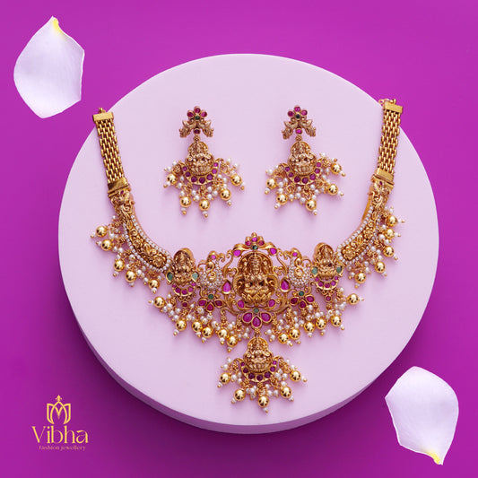 Lakshmi Devi Design Necklace and Earrings Set