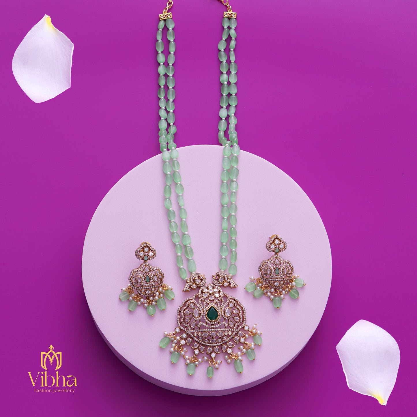 Double Peacock Design Beads Haram and Earrings Set