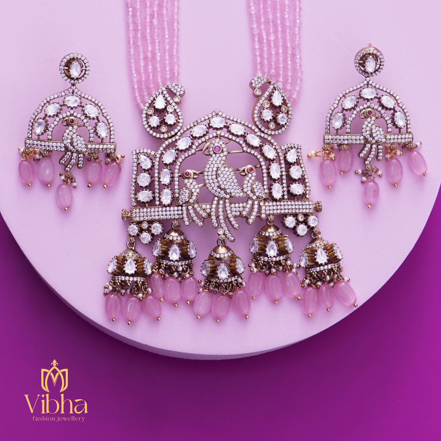 Peacock Design Beads Haram and Earrings Set