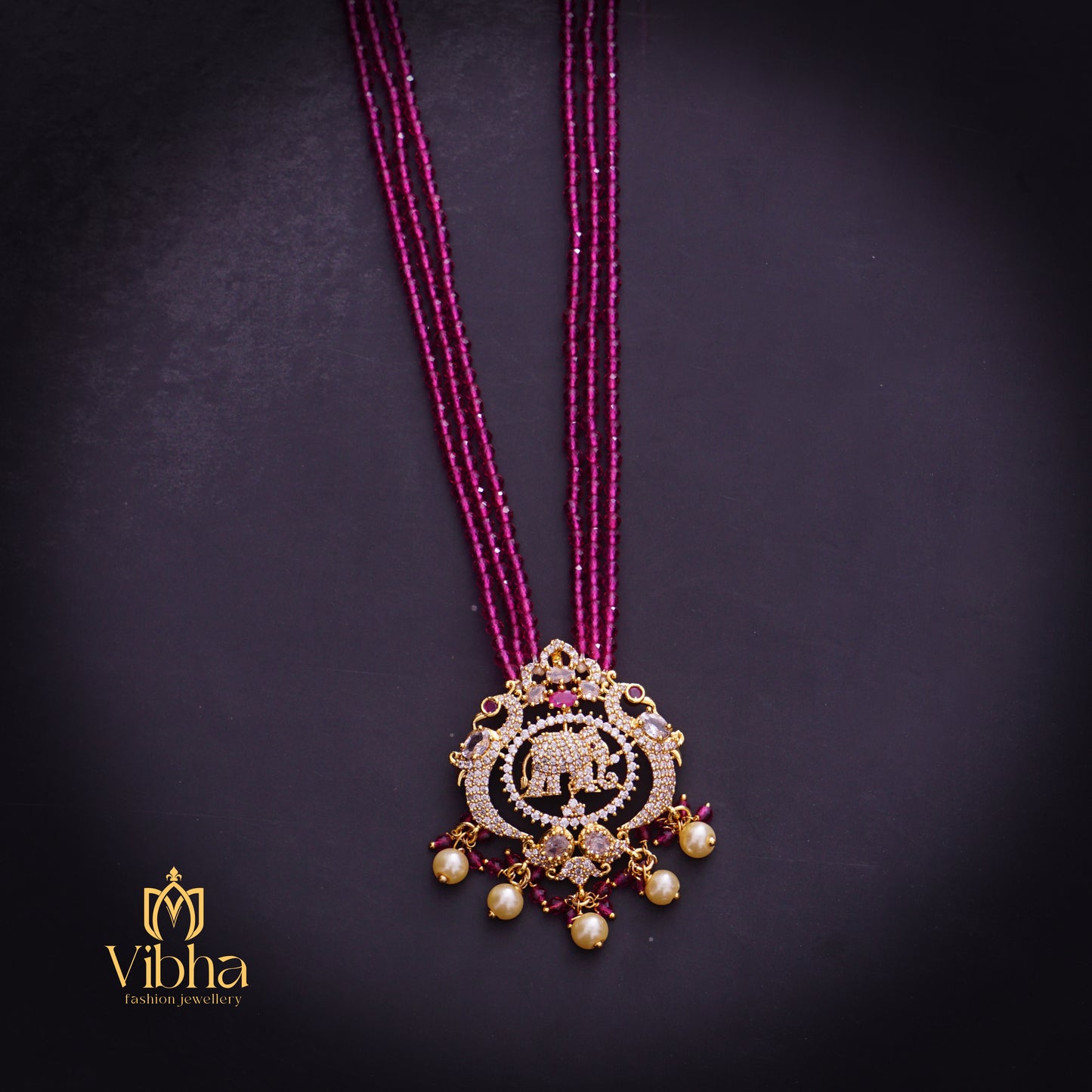 Double Peacock Design Beads Mala with Elephant Motifs