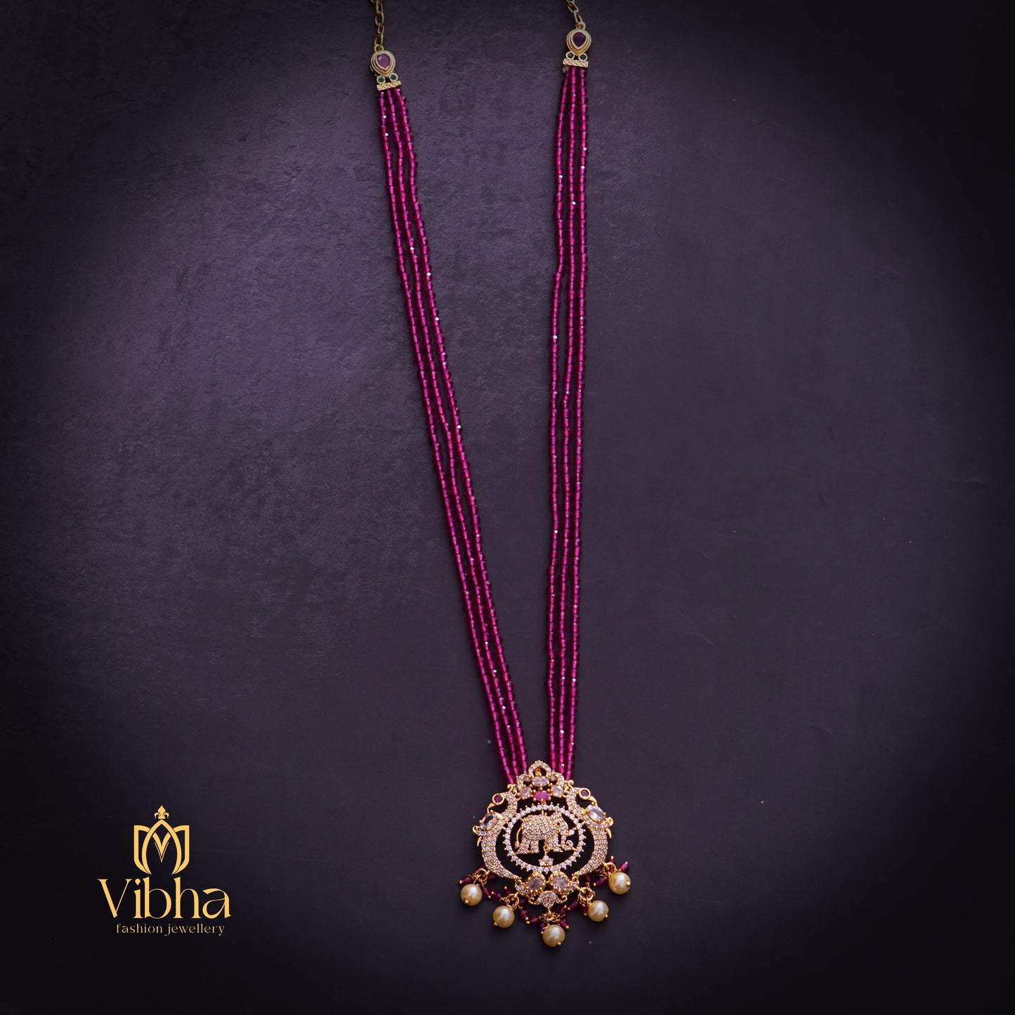 Double Peacock Design Beads Mala with Elephant Motifs
