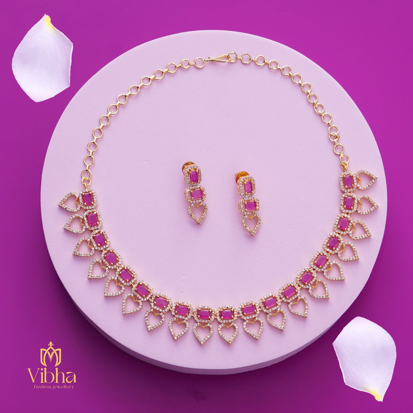 Heart Design Necklace and Ear Studs Set