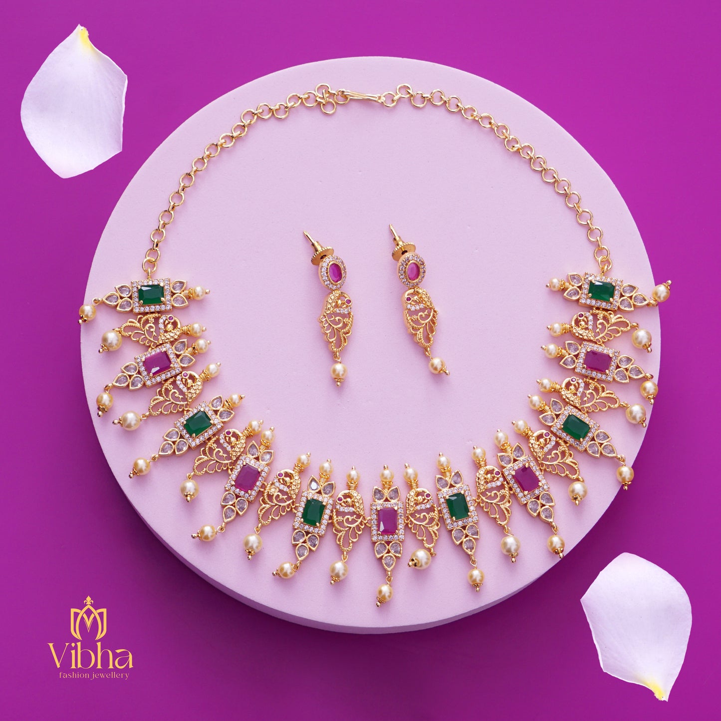 Regal Peacock Design Necklace and Earrings Set