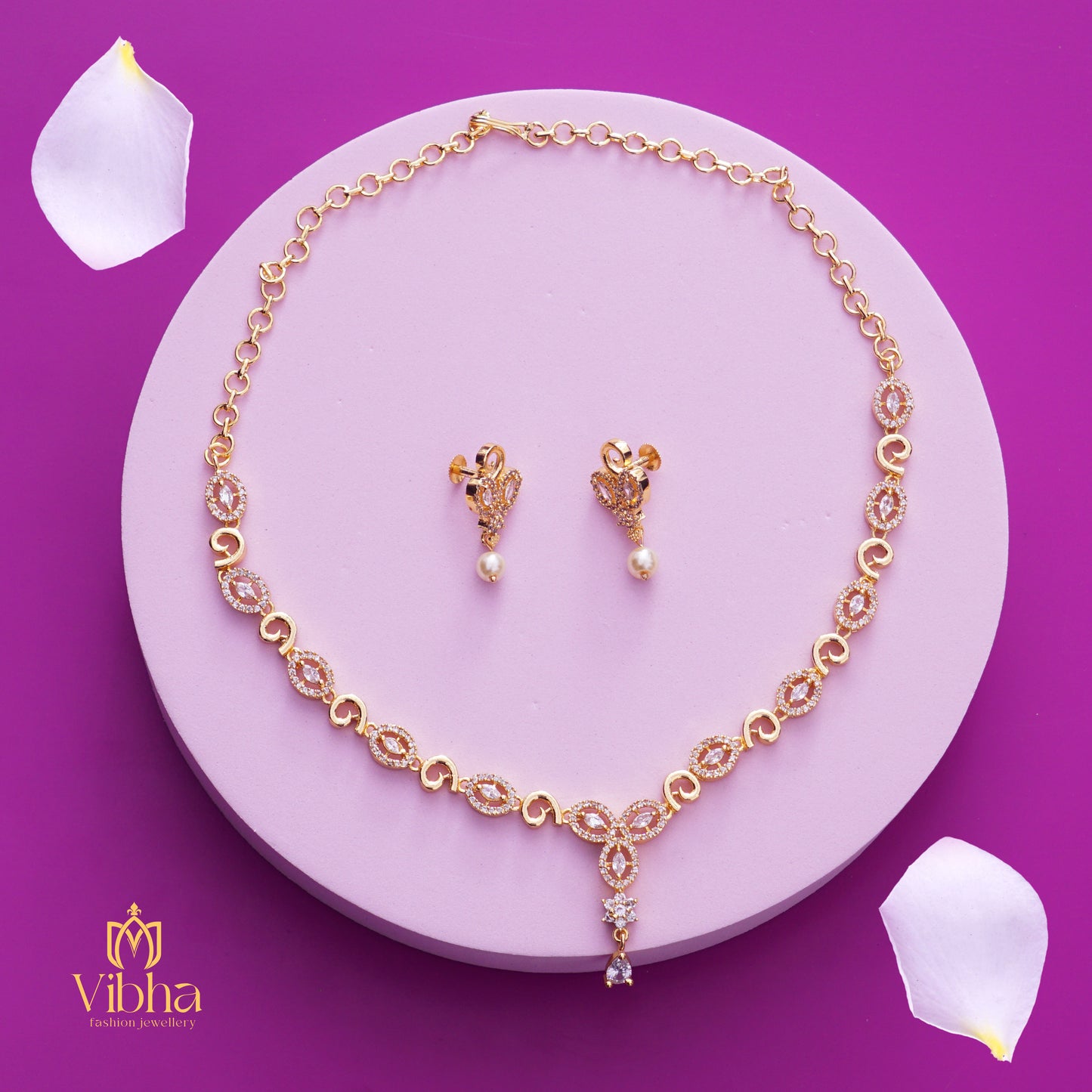 Drop Design Necklace and Ear Studs Set