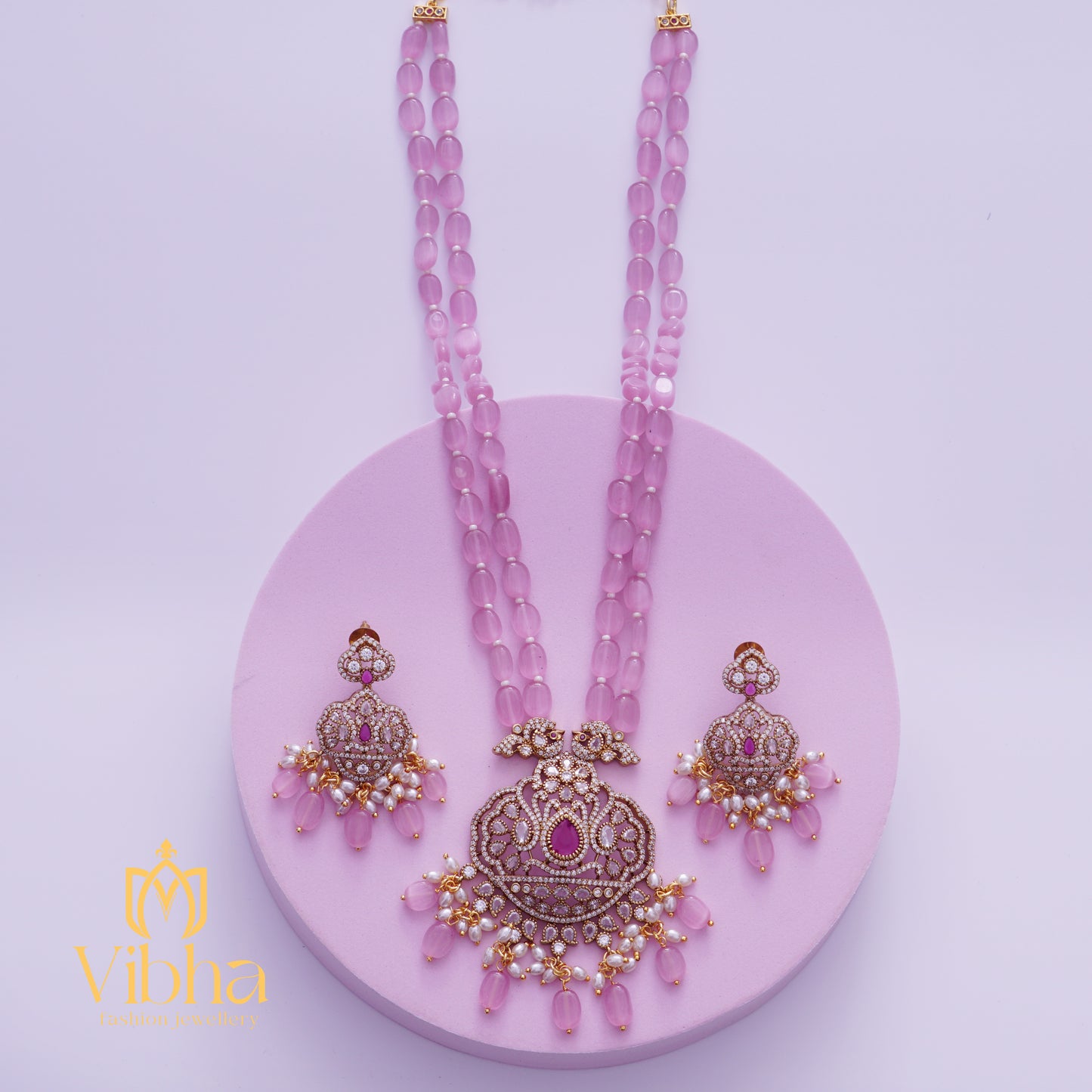 Double Peacock Design Beads Haram and Earrings Set