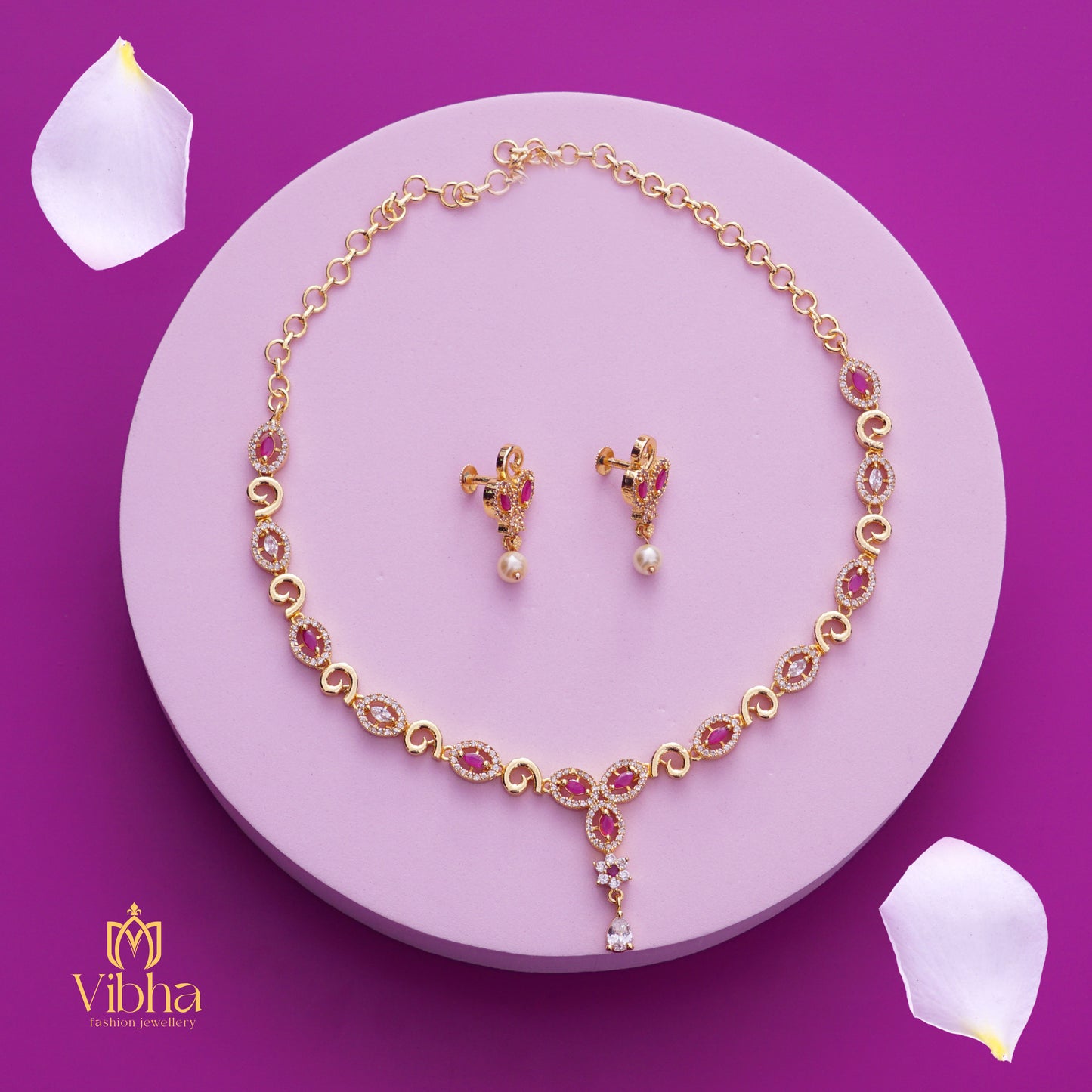 Drop Design Necklace and Ear Studs Set