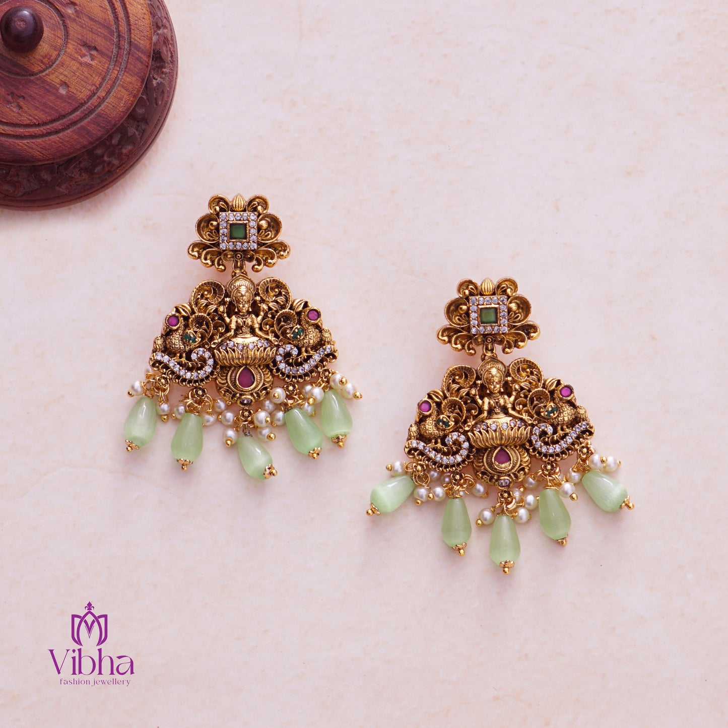 Peacock Design Haram Set with Lakshmi Devi Idol