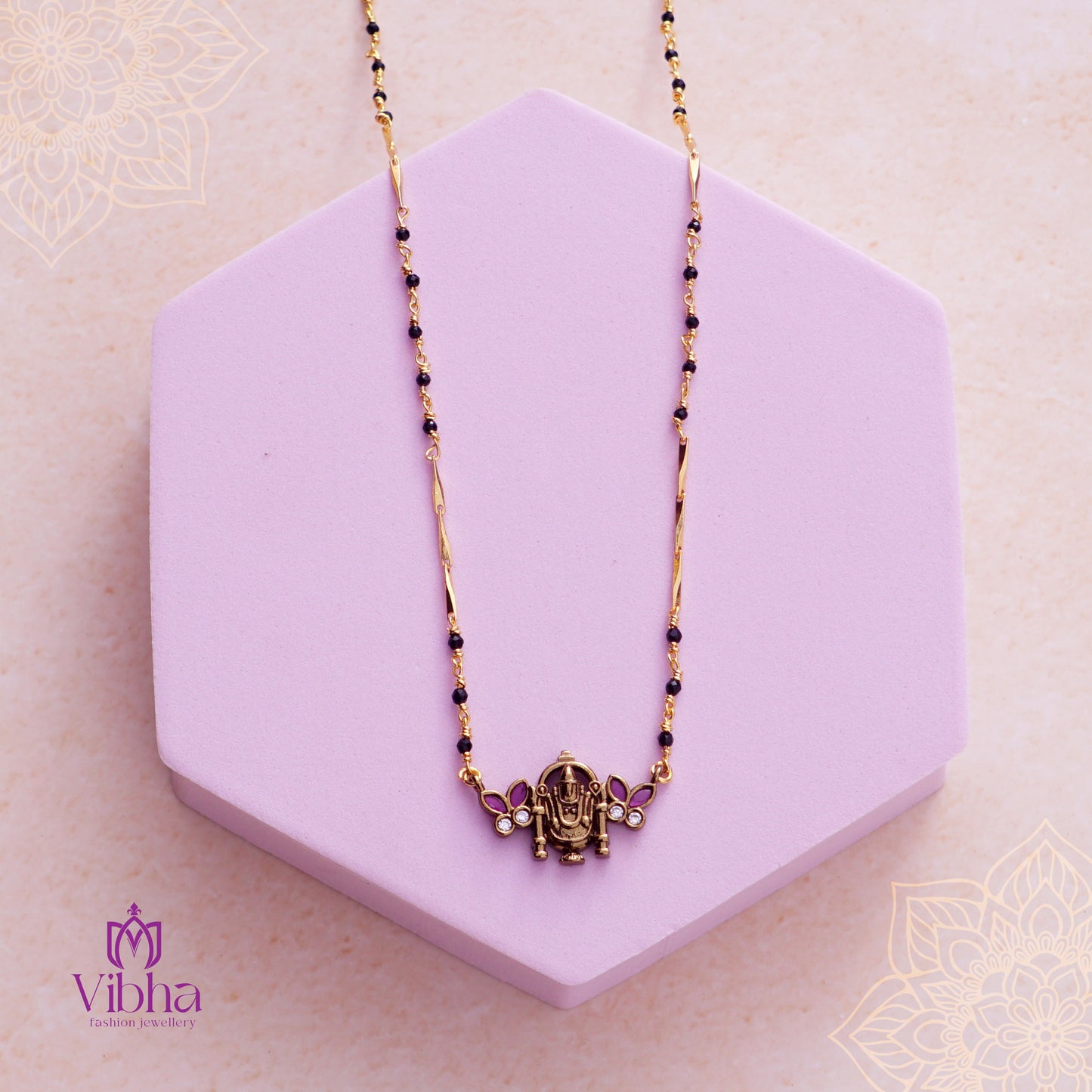 Leafy Design Mangalsutra With Lord Venkateswara Idol