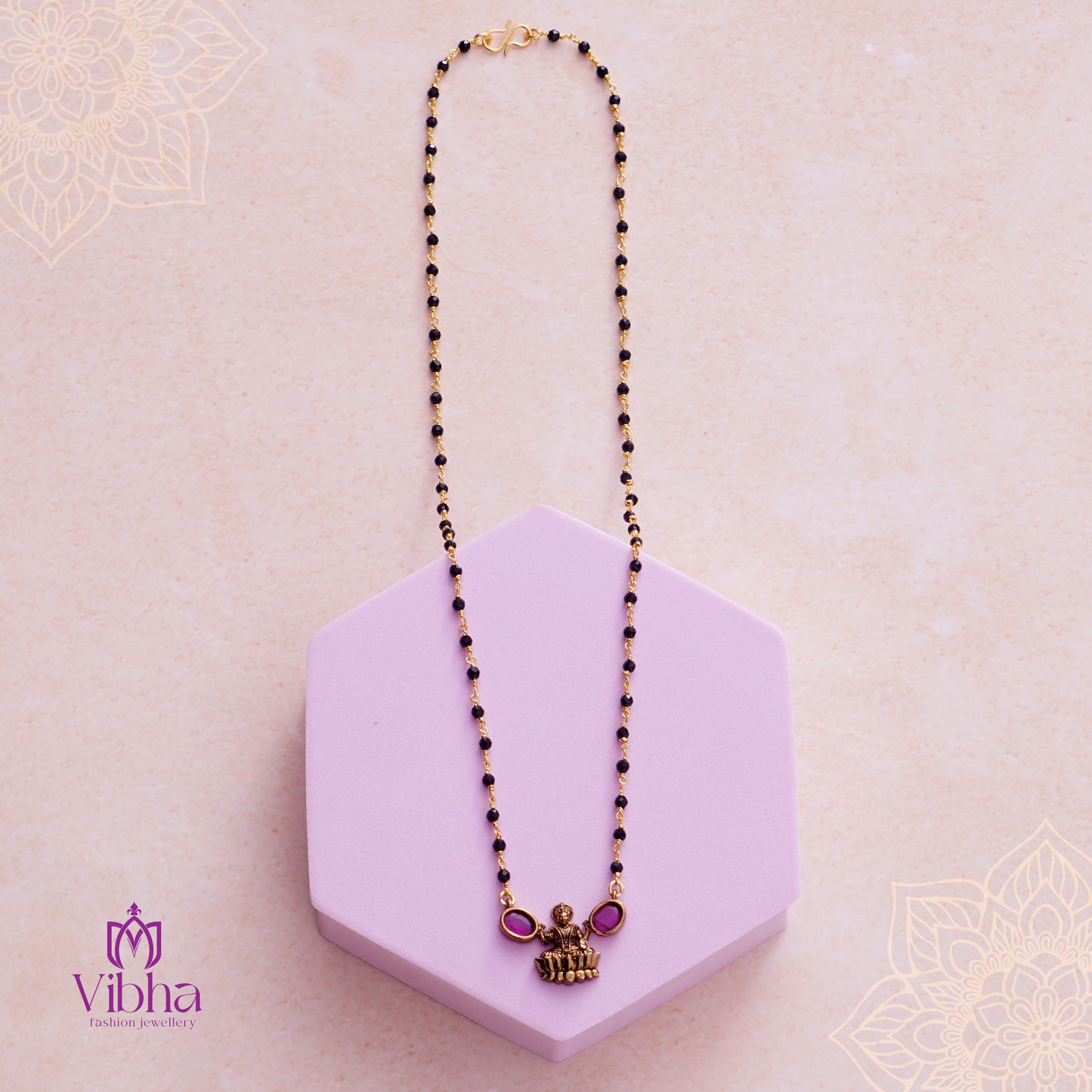 Oval Design Mangalsutra with Lakshmi Devi idol