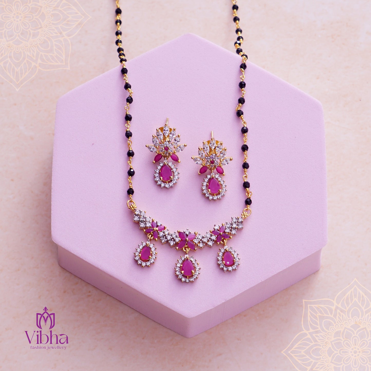 Floral Design Mangalsutra and Ear Studs Set