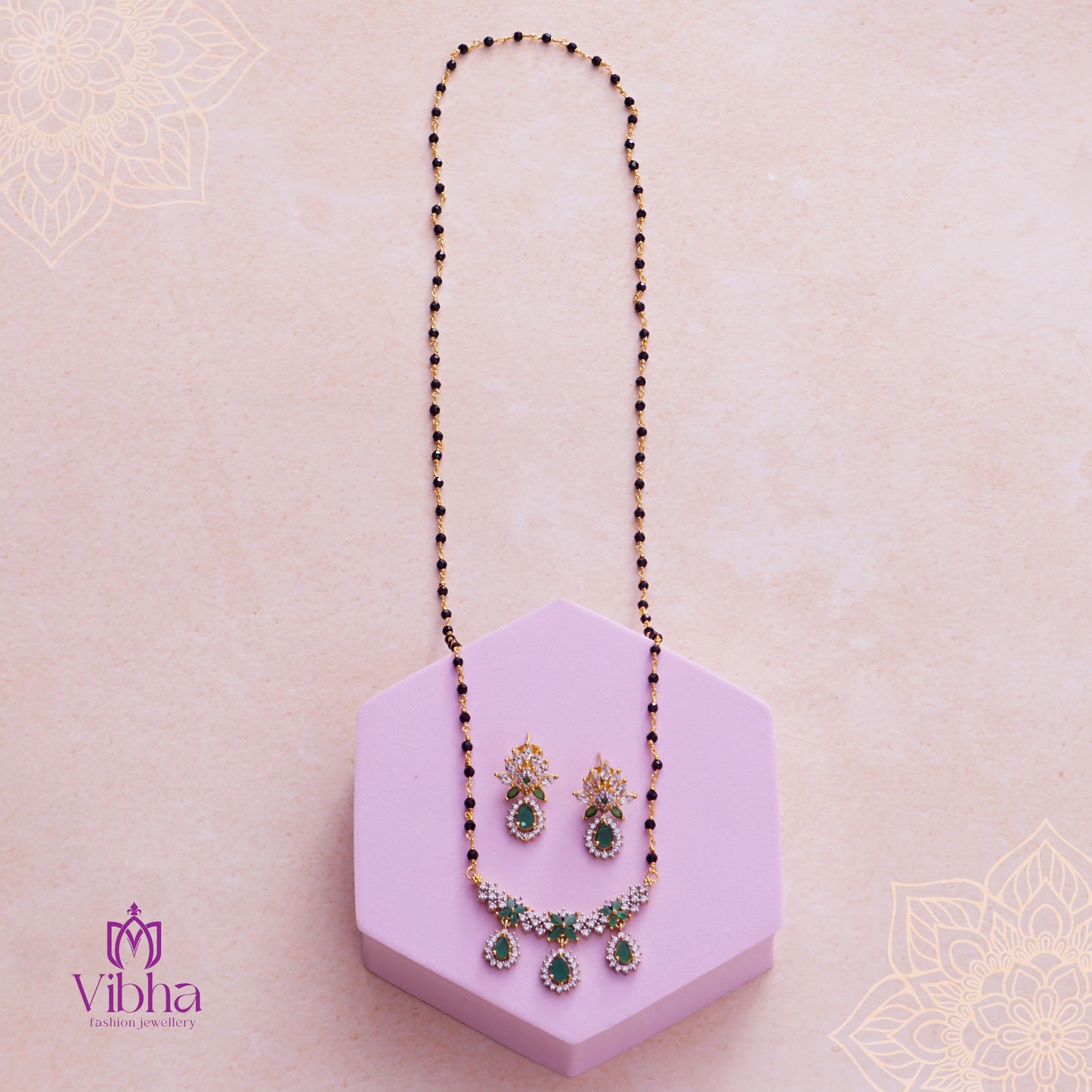 Floral Design Mangalsutra and Ear Studs Set