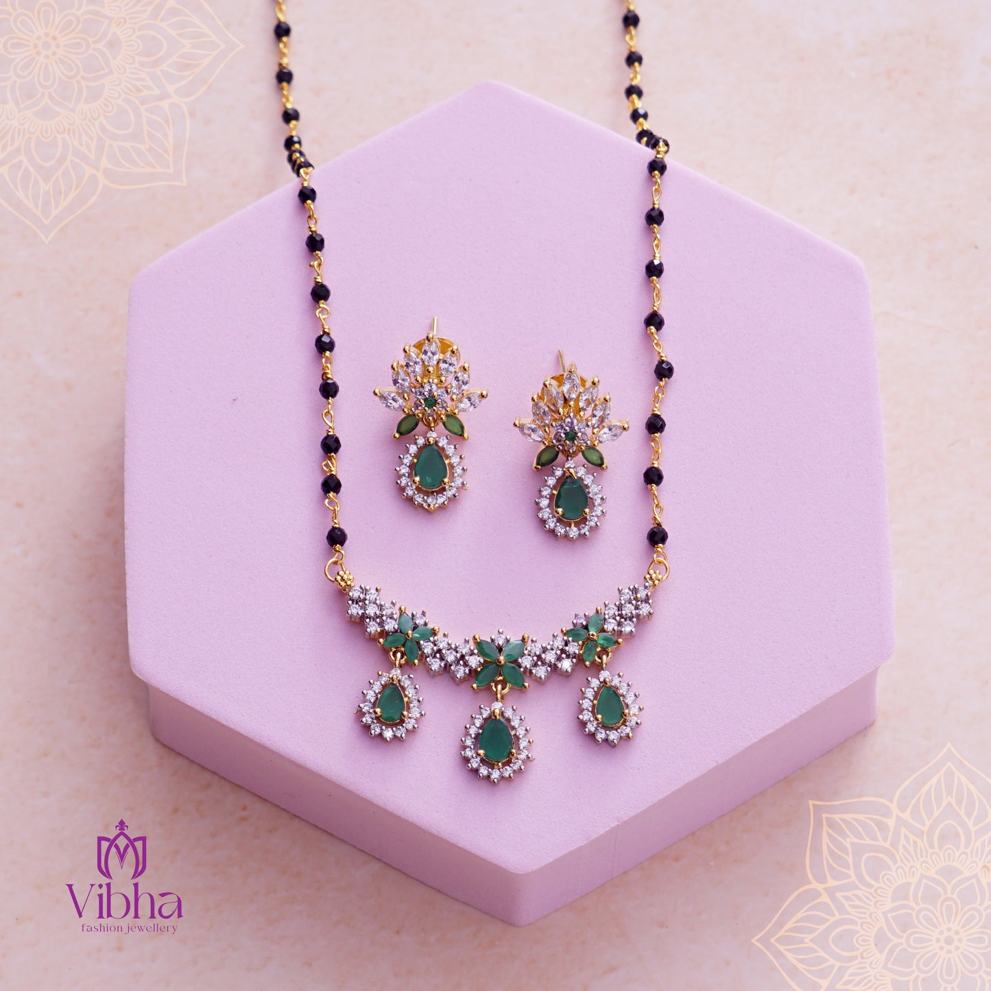 Floral Design Mangalsutra and Ear Studs Set