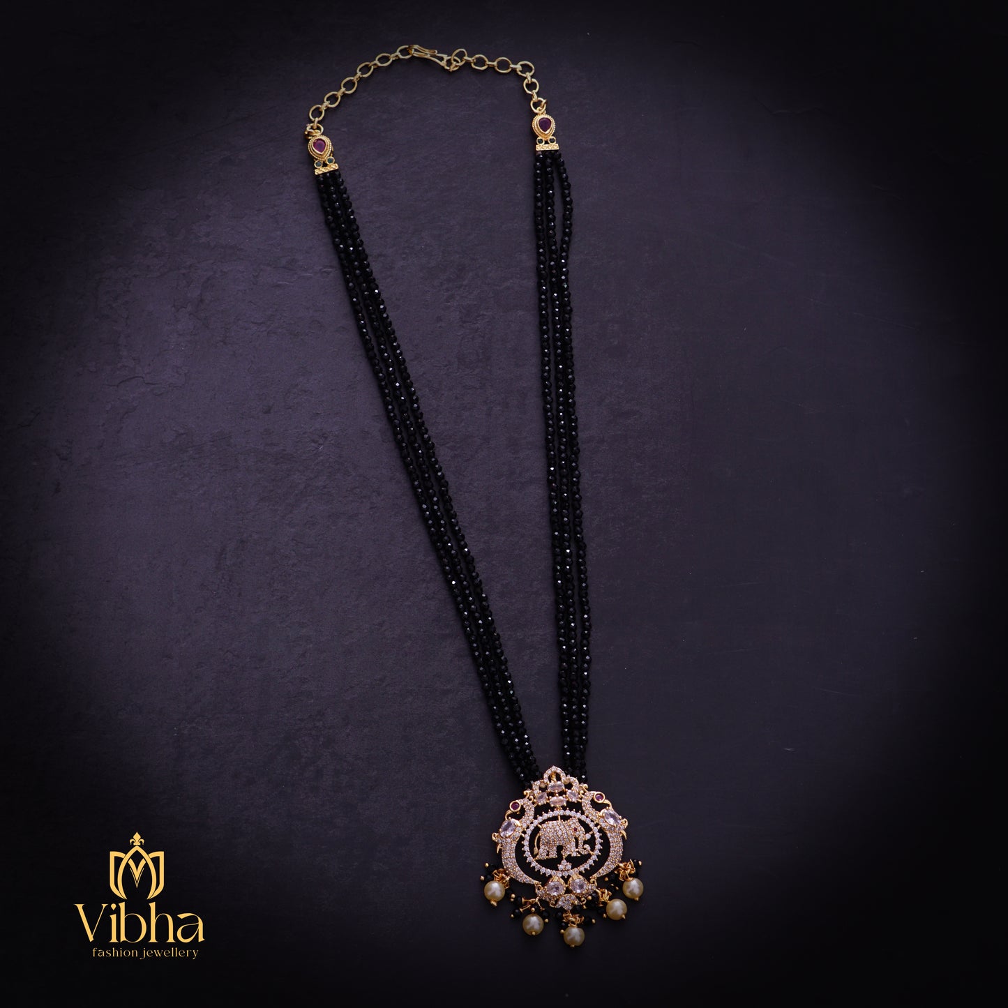 Double Peacock Design Beads Mala with Elephant Motifs