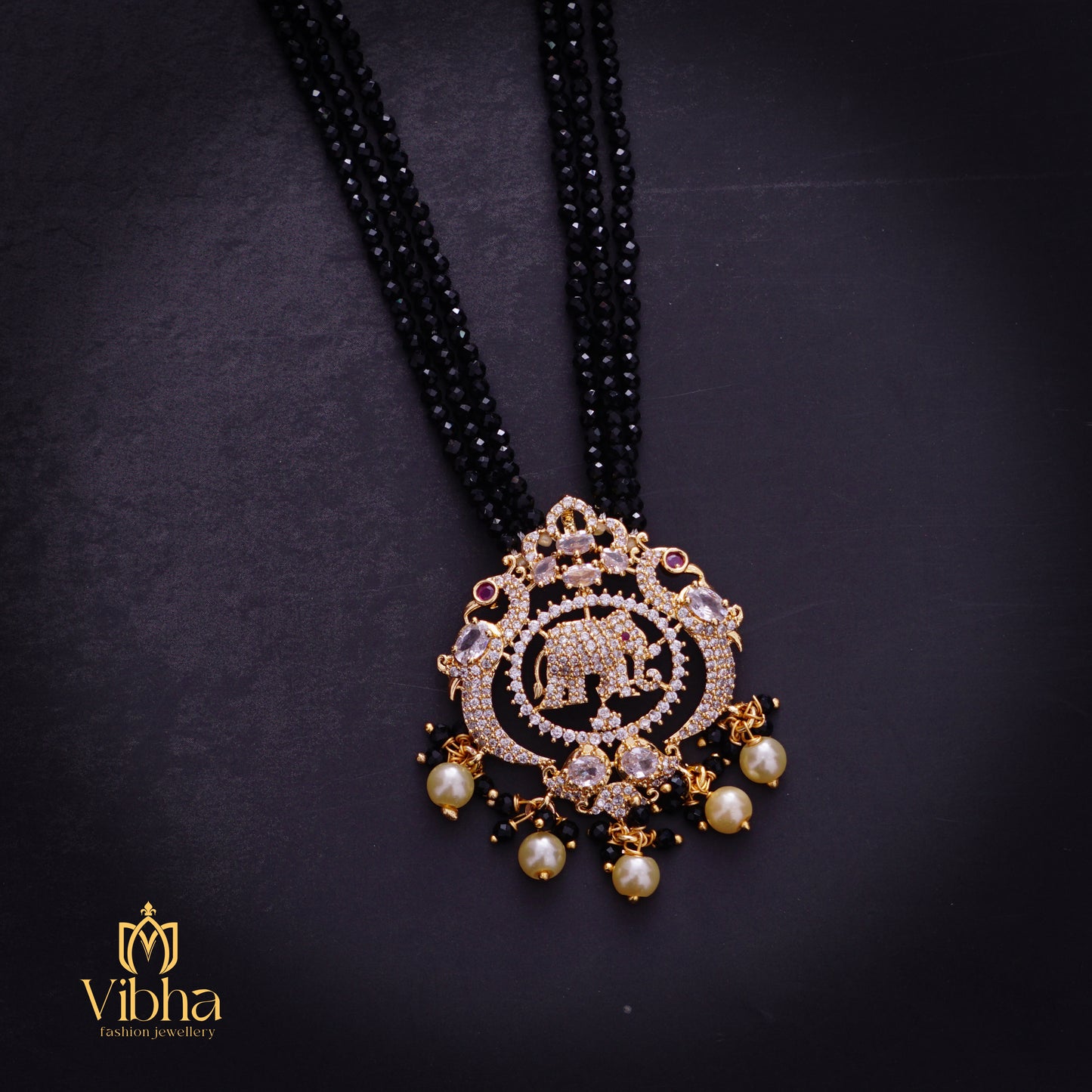Double Peacock Design Beads Mala with Elephant Motifs