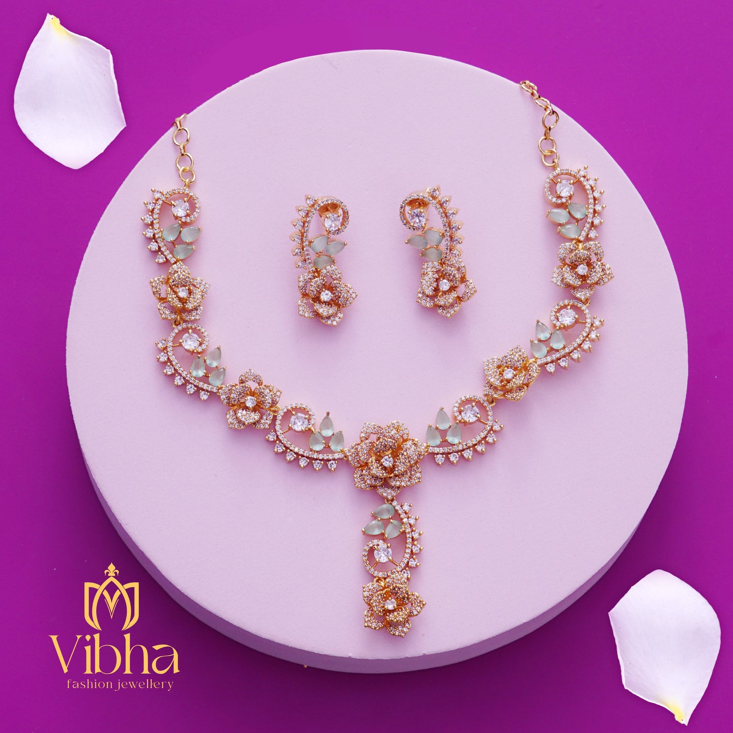 Floral Design Necklace and Earrings Set