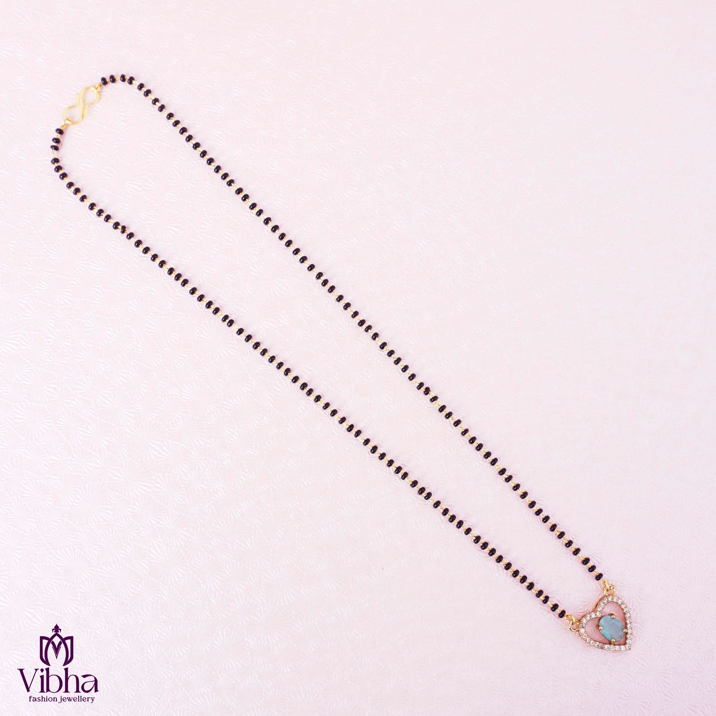 Short Black Beads chain with Heart Pendant