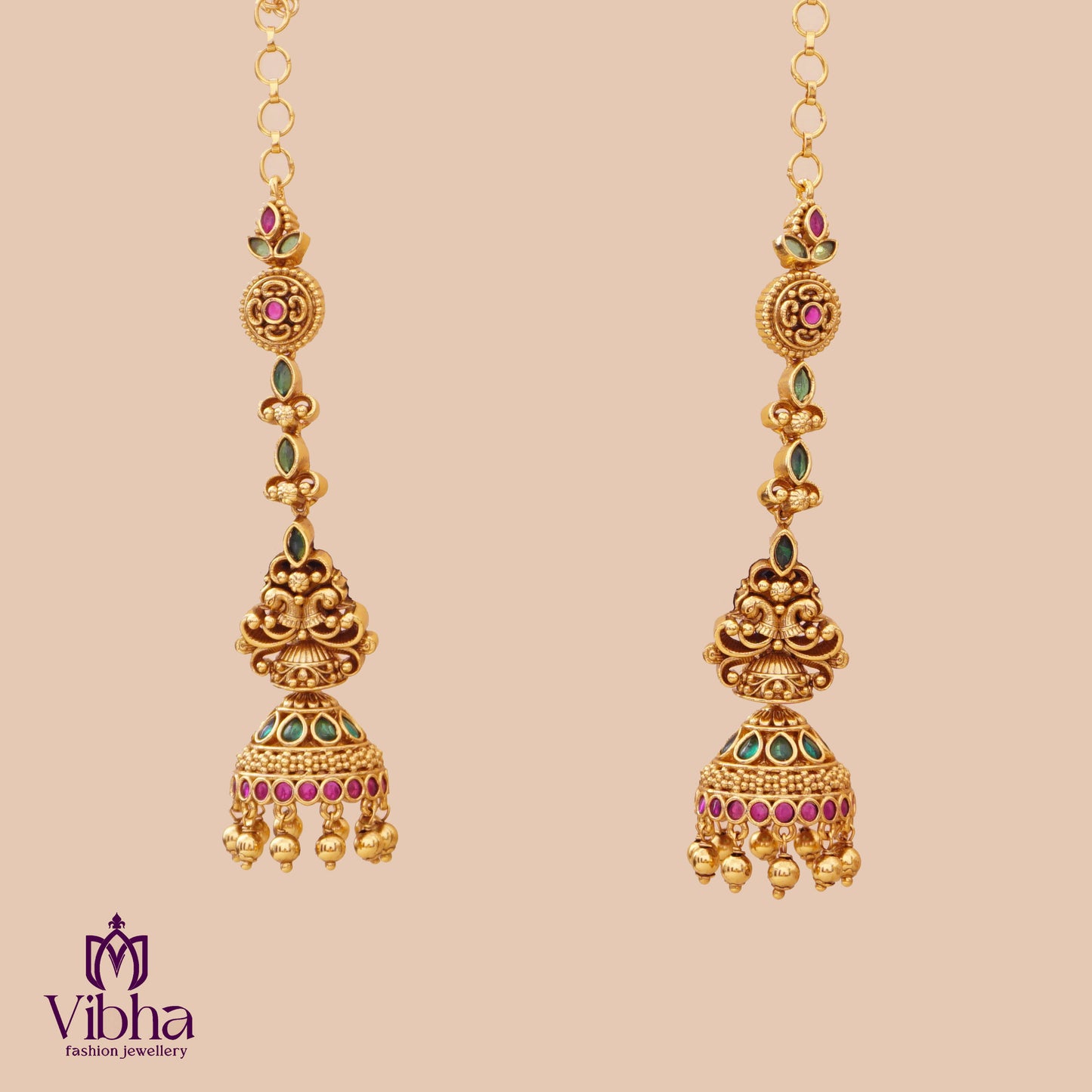 Double Peacock Designed Jhumka with Mattilu