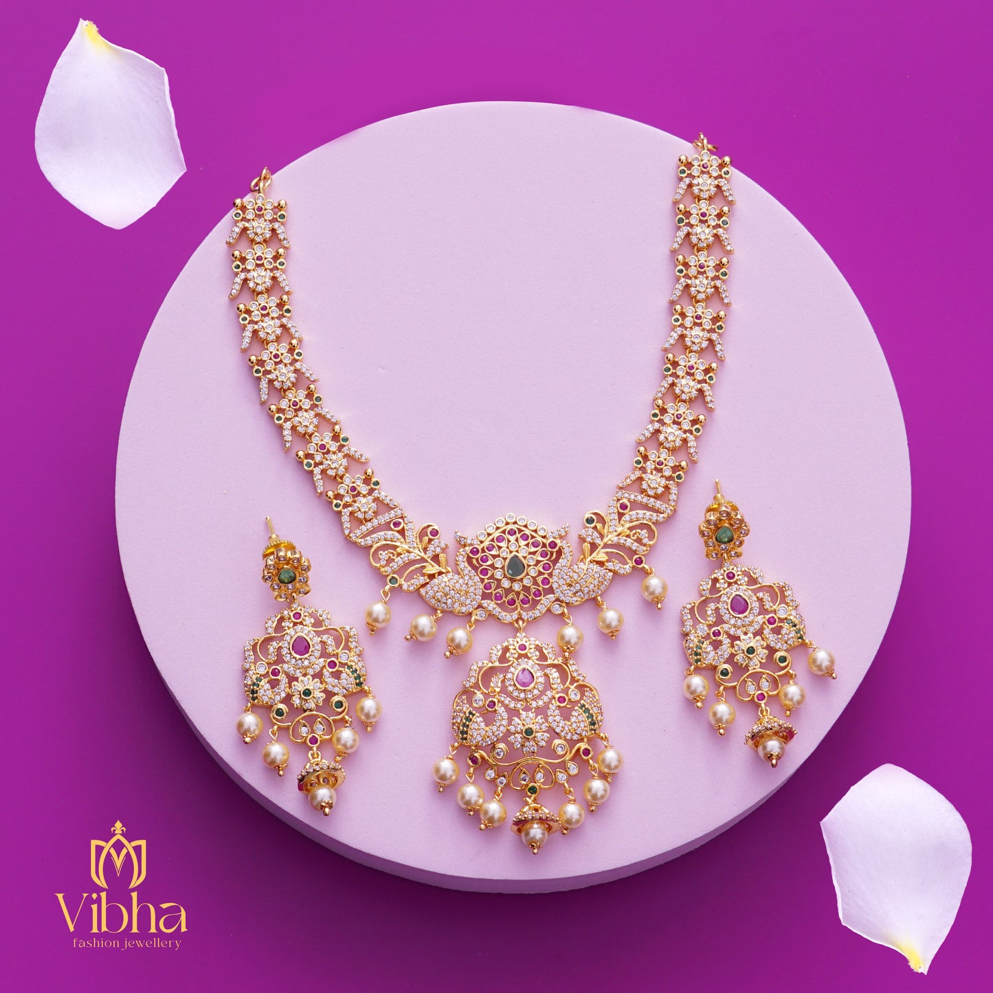 Double Peacock Design Necklace and Earrings Set