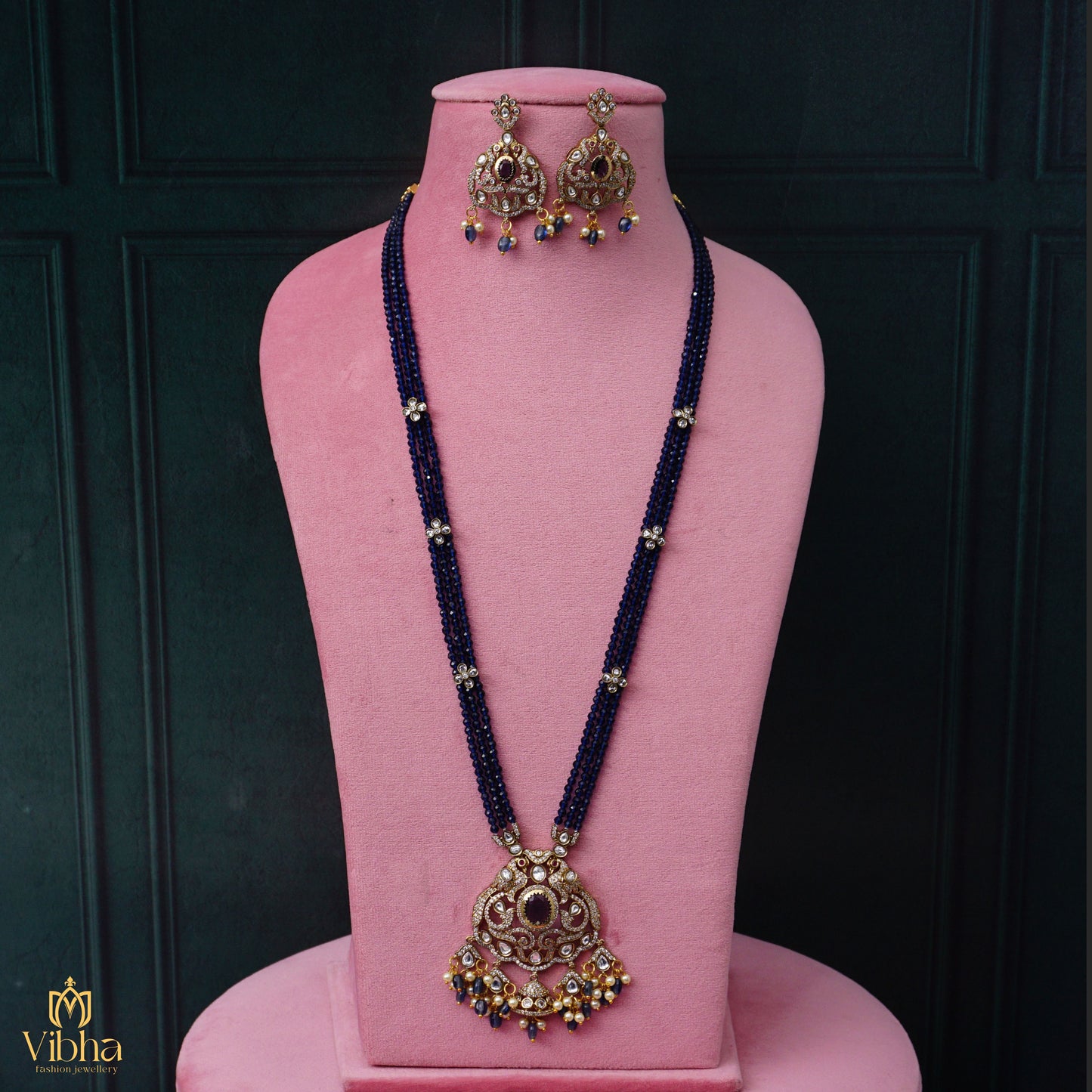 Double Peacock Mehandi Victorian Beads Haram