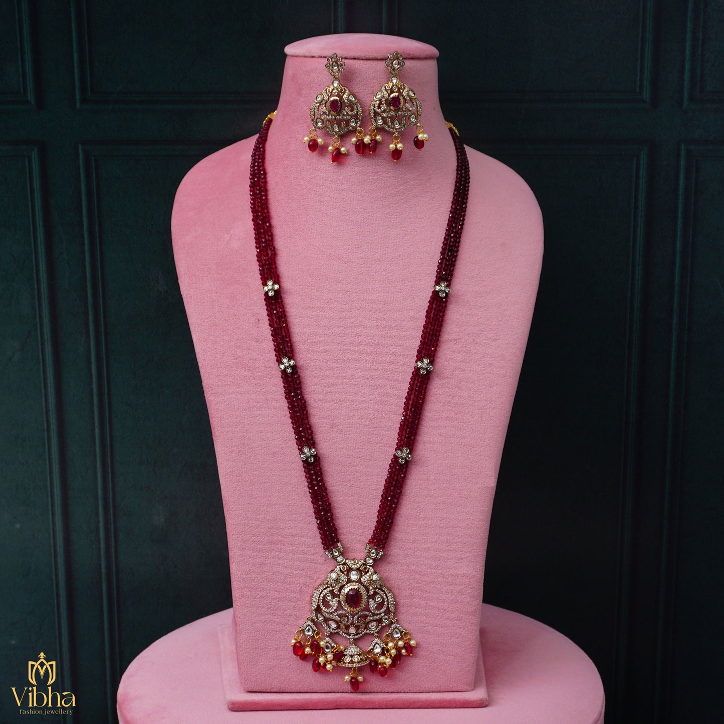 Double Peacock Mehandi Victorian Beads Haram