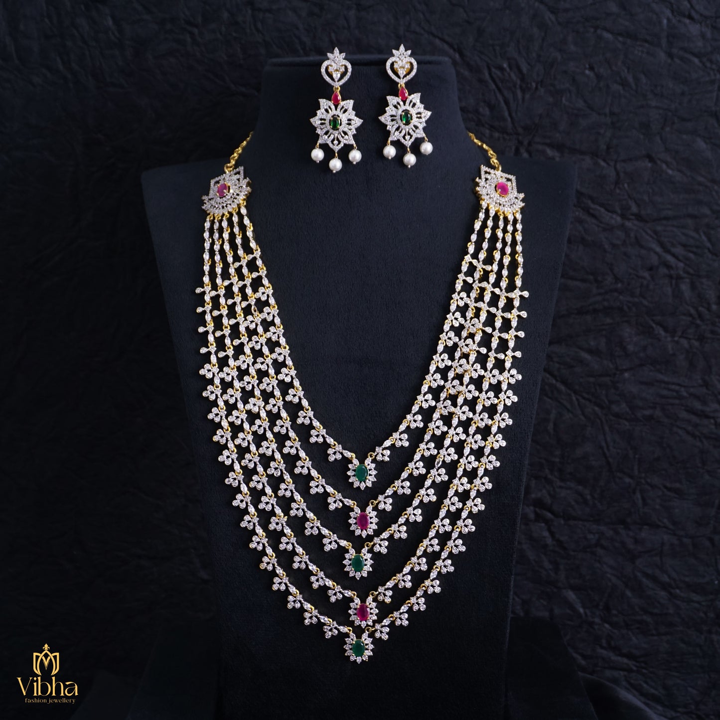 5-Step Floral Designed Diamond Look Haram Set