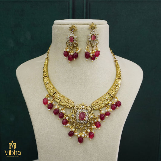 Kante Designed Mehandi Finish Necklace Set