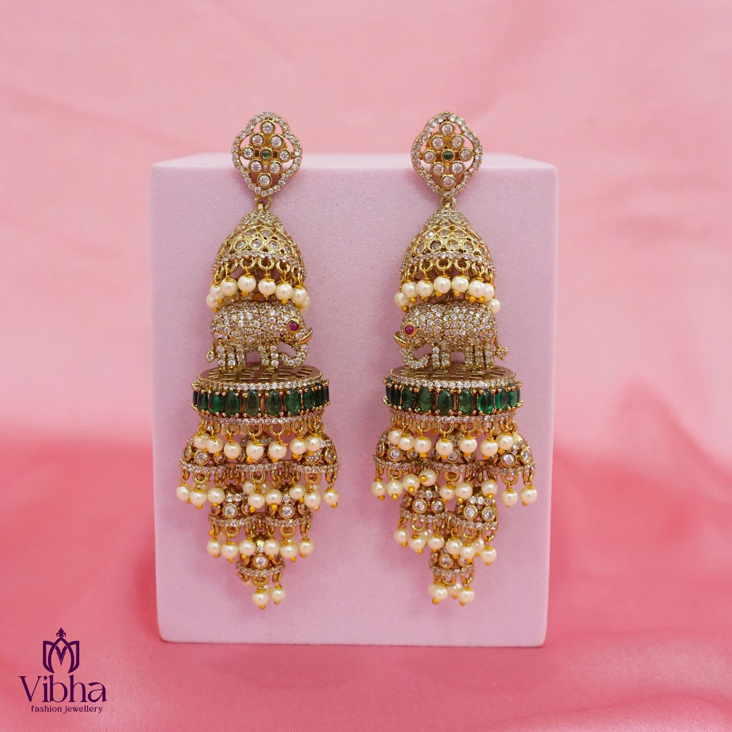 Elephant Designed Heavy Bridal Jhumkas