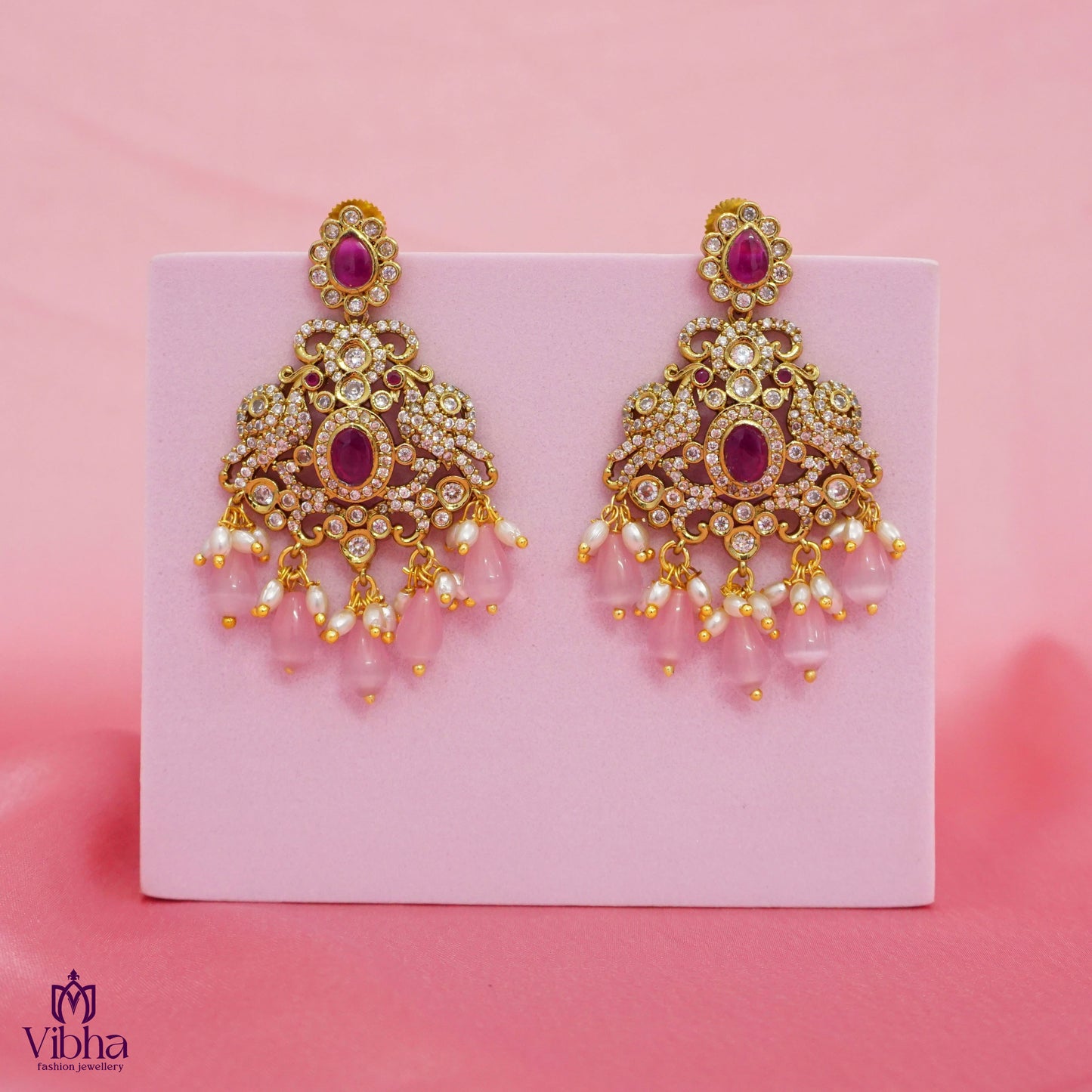 Double Peacock Designed Bridal Earrings