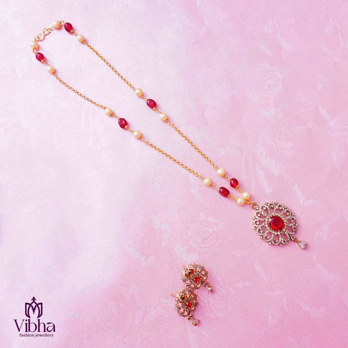 BEADS MALA WITH MEHANDI VICTORIAN PENDANT