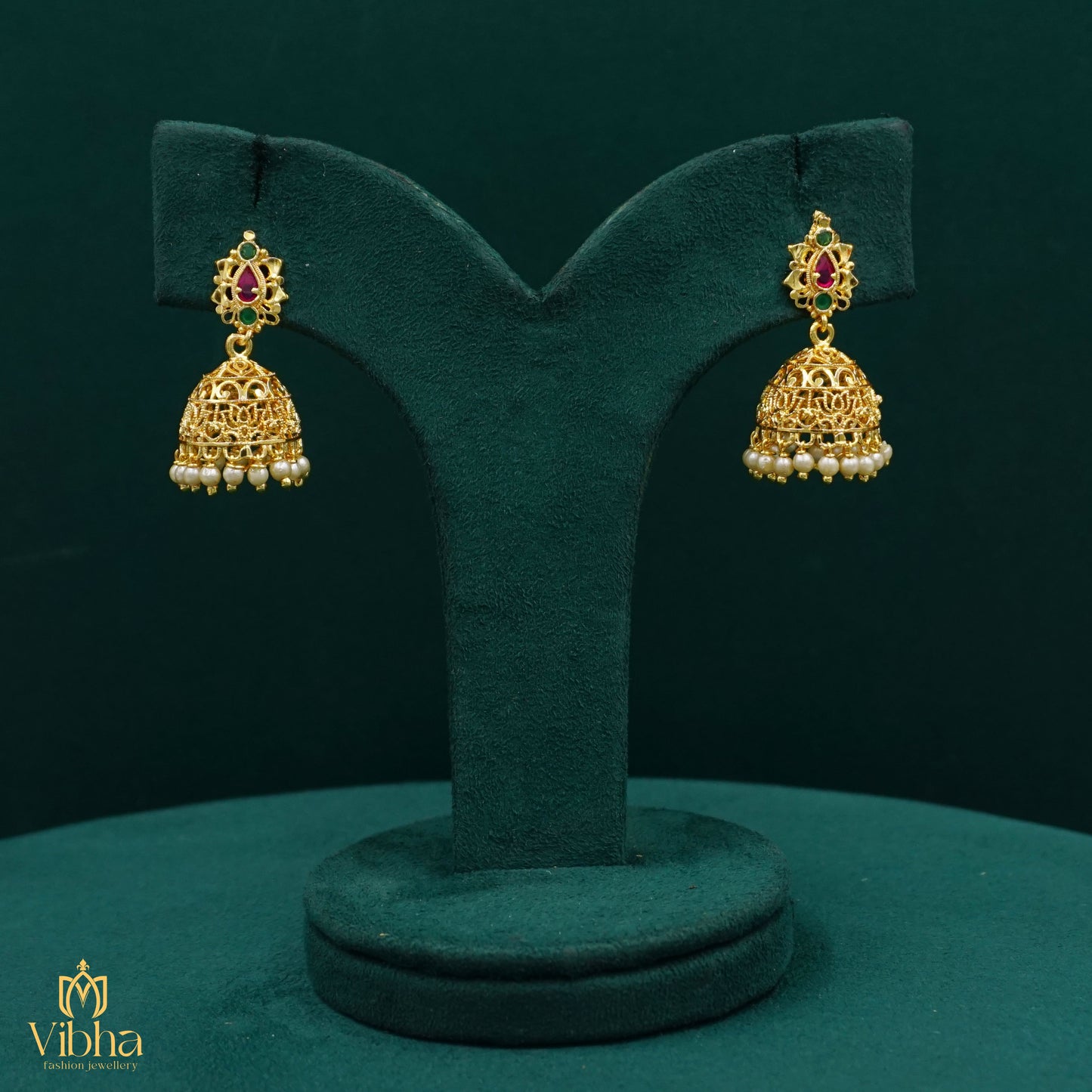 Gold Look Lotus Motif Jhumka Set