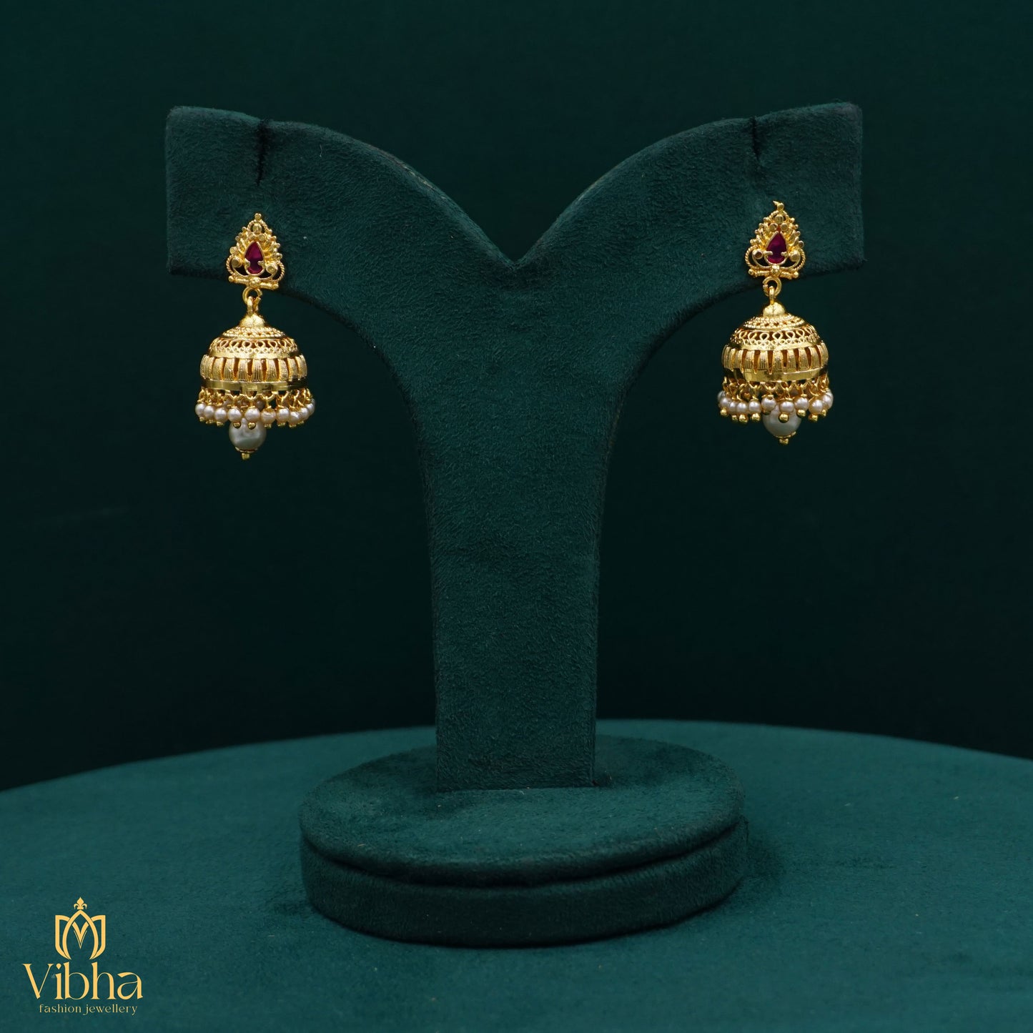Gold Look Feather Design Jhumka Set