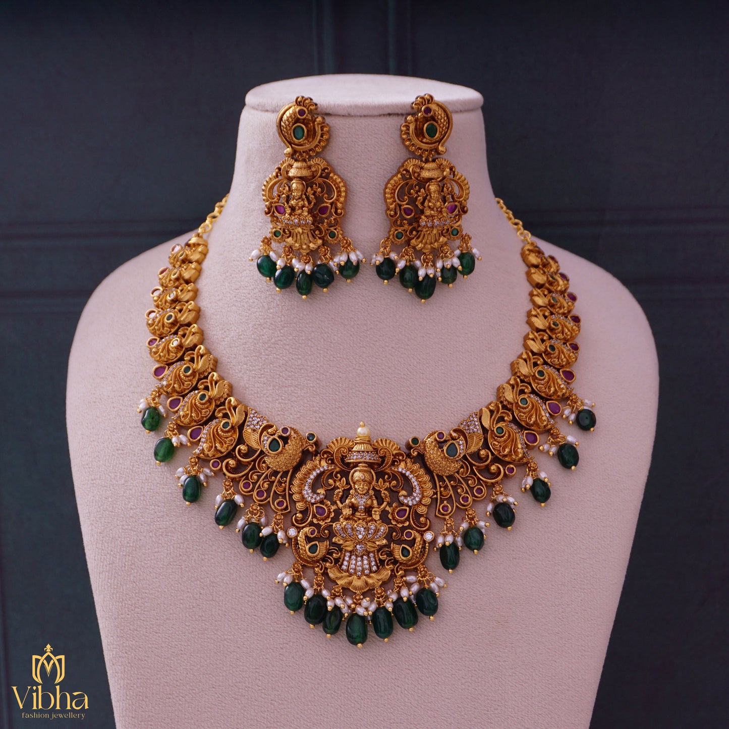 Gopuram Designed Lakshmi Devi Antique Necklace