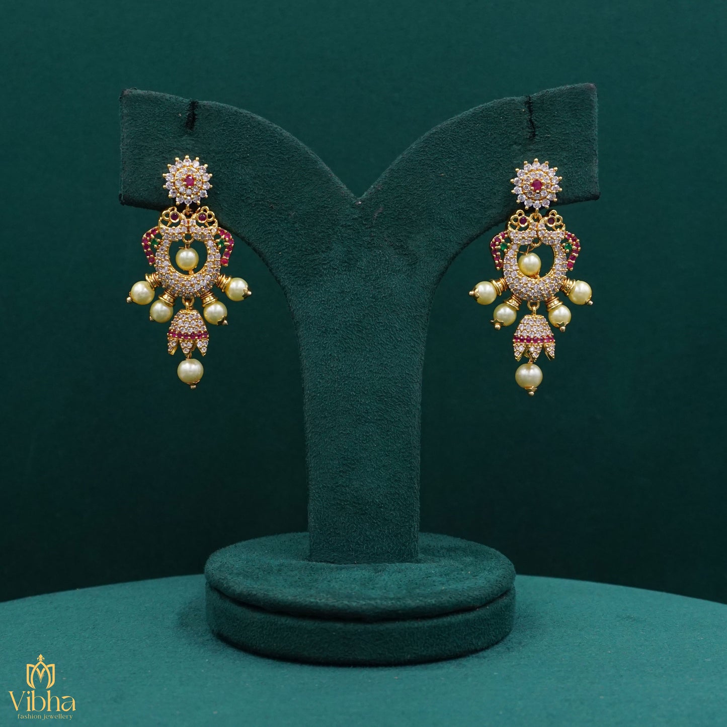 Double Peacock Designed Zircon Chandbalis