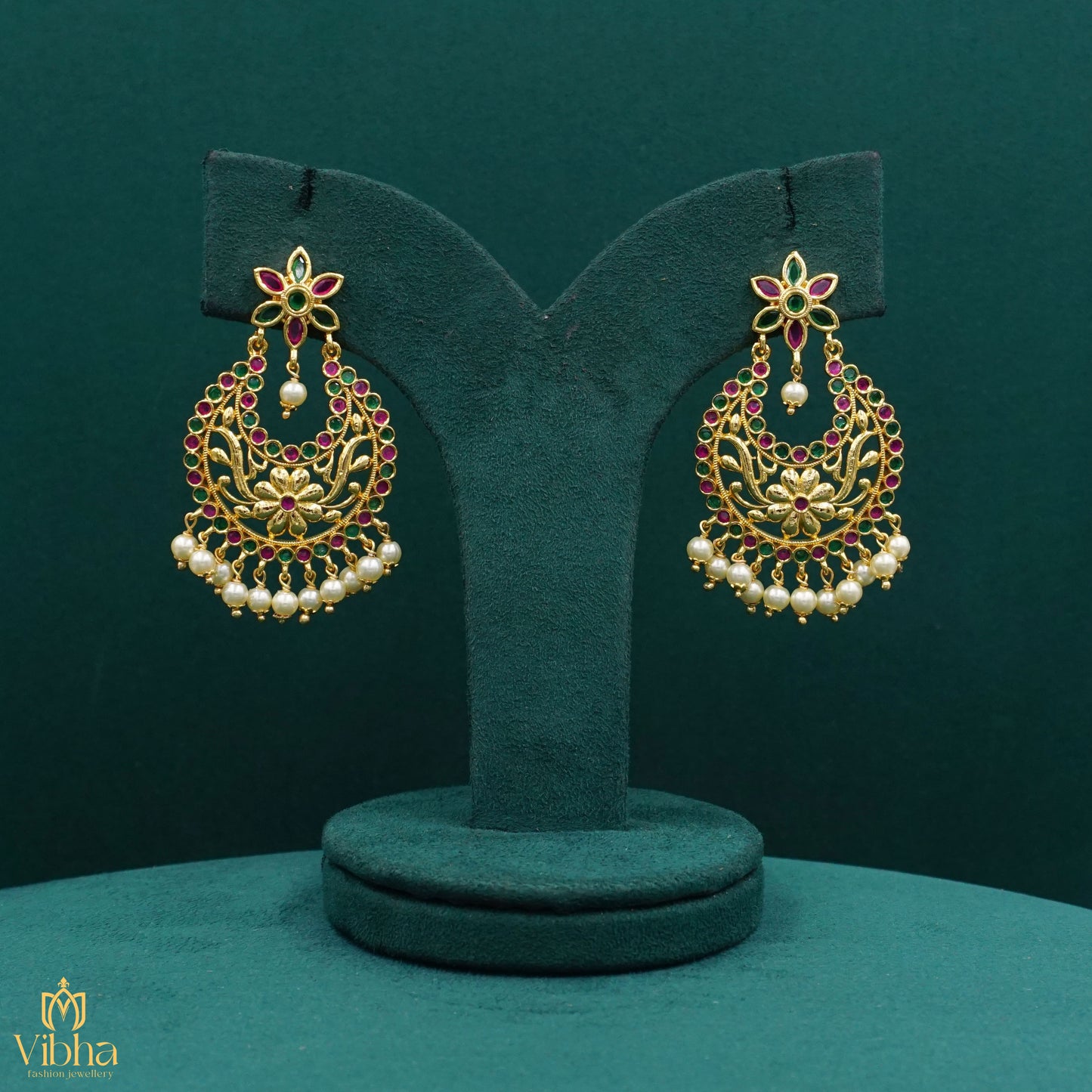 Exquisite Floral Chandbali Earrings