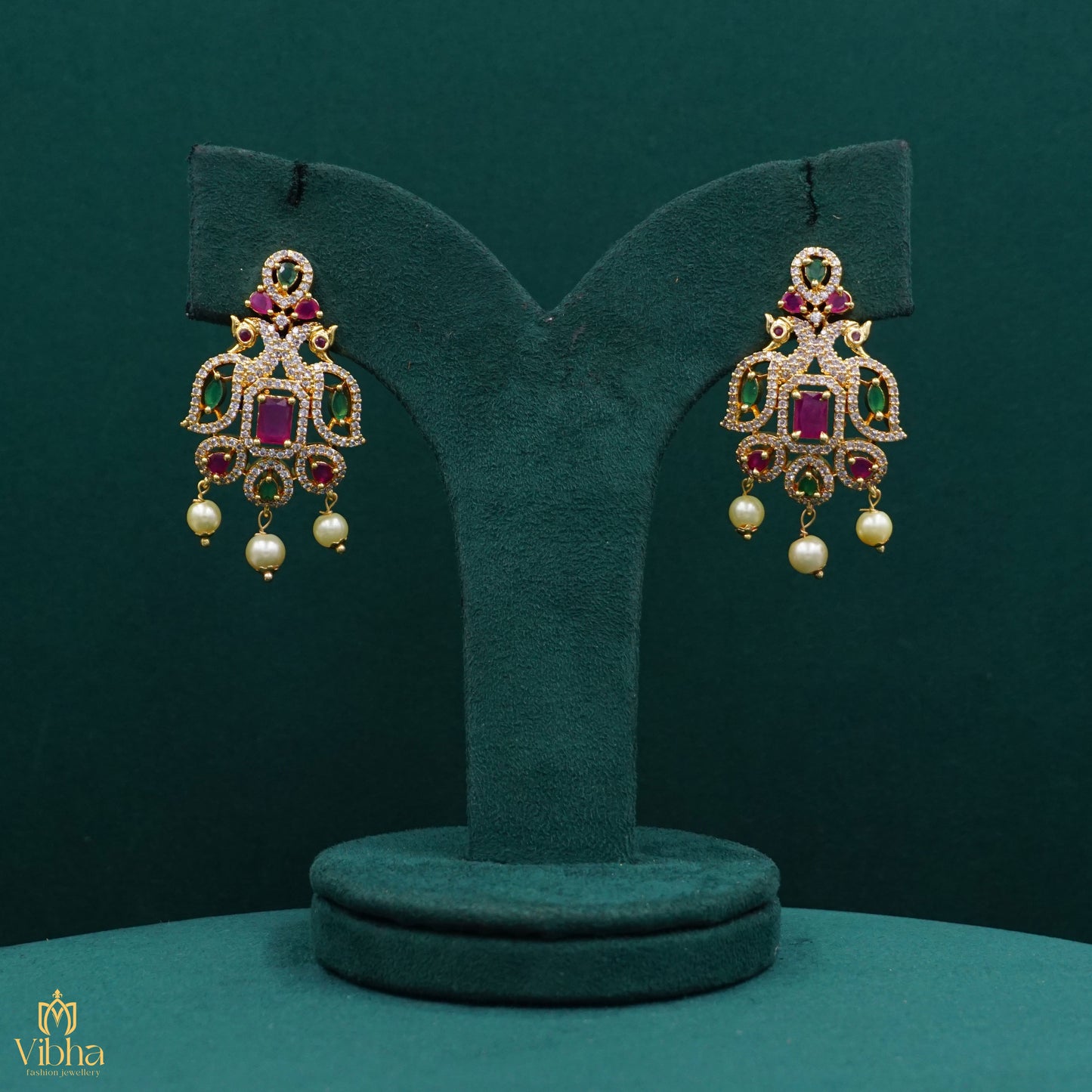 Double Peacock Designed Zircon Earrings