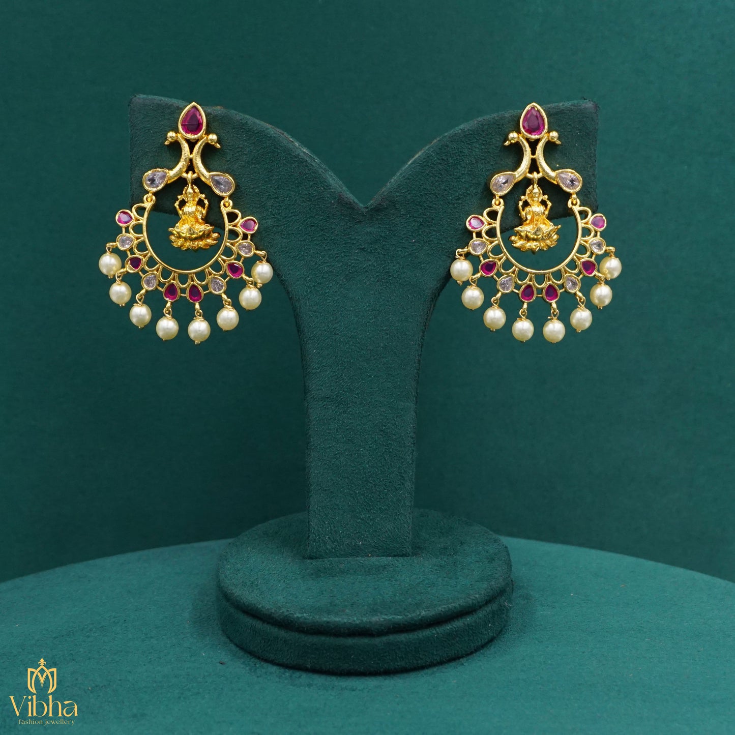 Chandbali Earrings Set with Lakshmi Devi Idol