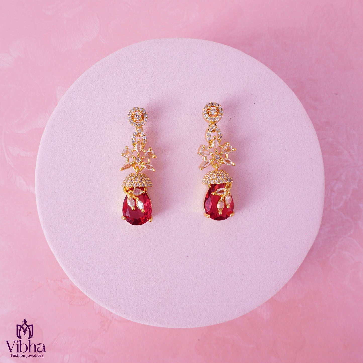 Floral Designed Zircon Earrings