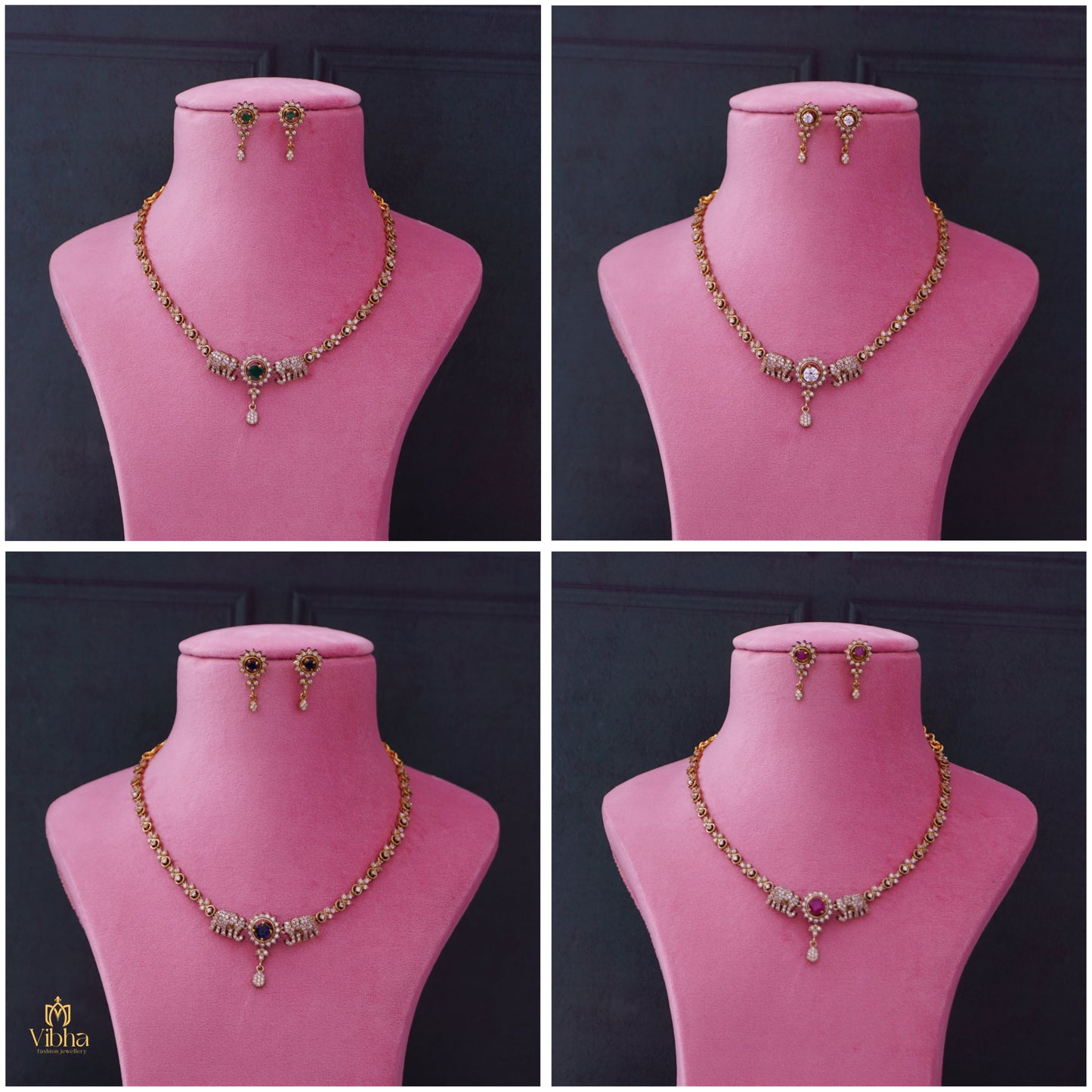 Elephant Designed Stone Changeable Necklace Set