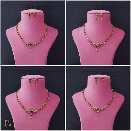 Elephant Designed Stone Changeable Necklace Set