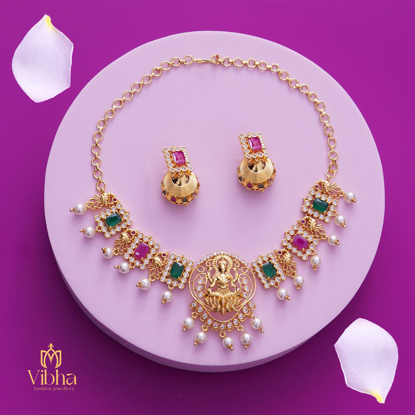 Lakshmi Devi Necklace and Jhumkas Set