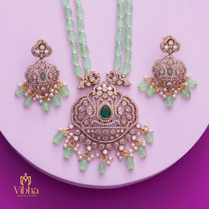 Double Peacock Design Beads Haram and Earrings Set