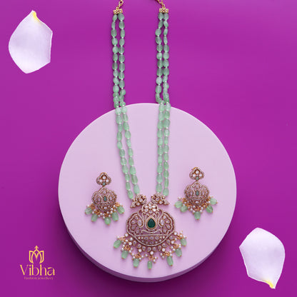 Double Peacock Design Beads Haram and Earrings Set