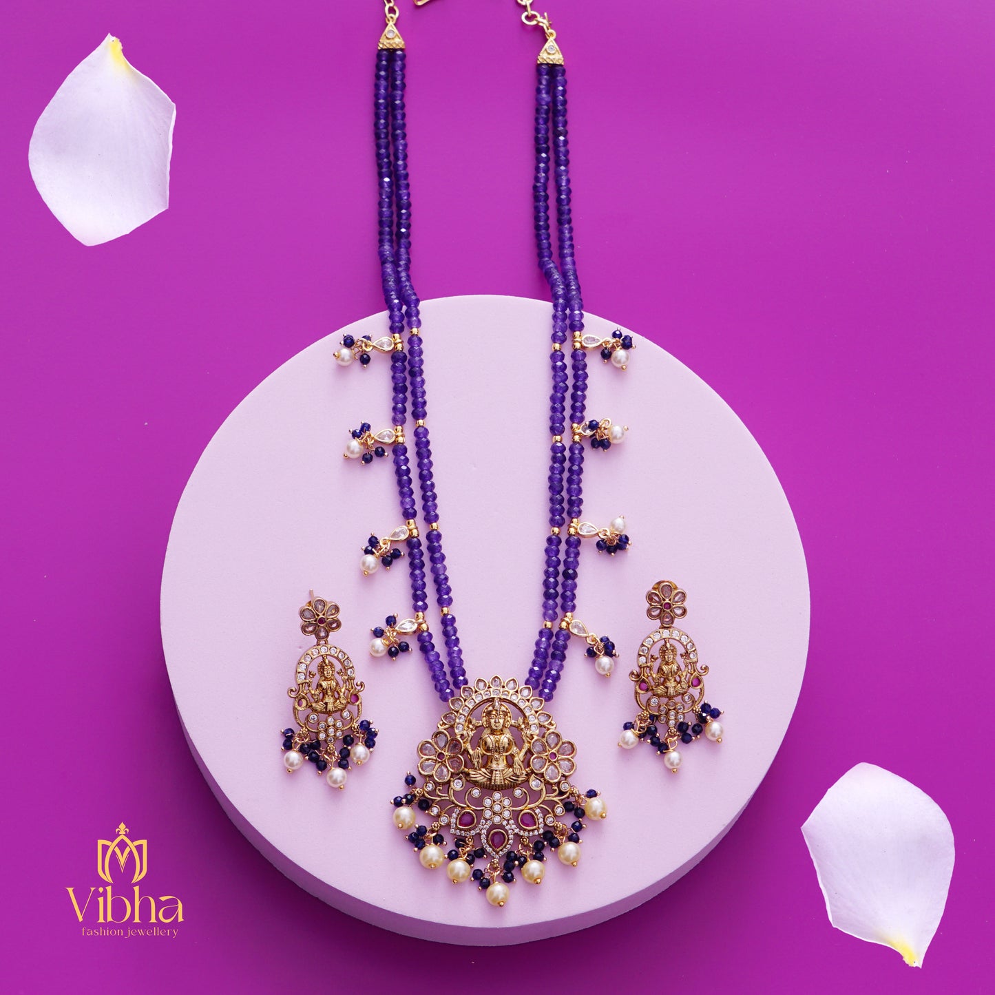 Lakshmi Devi Design Beads Mala and Earrings Set