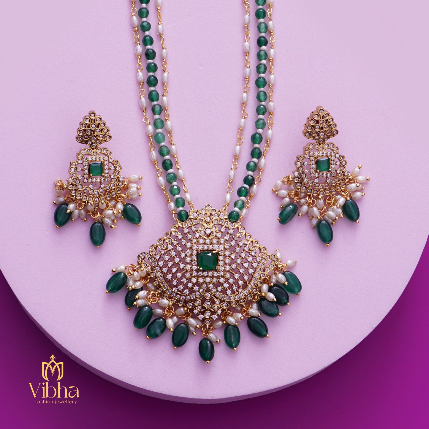 Rhombus Design Beads Haram and Earrings Set
