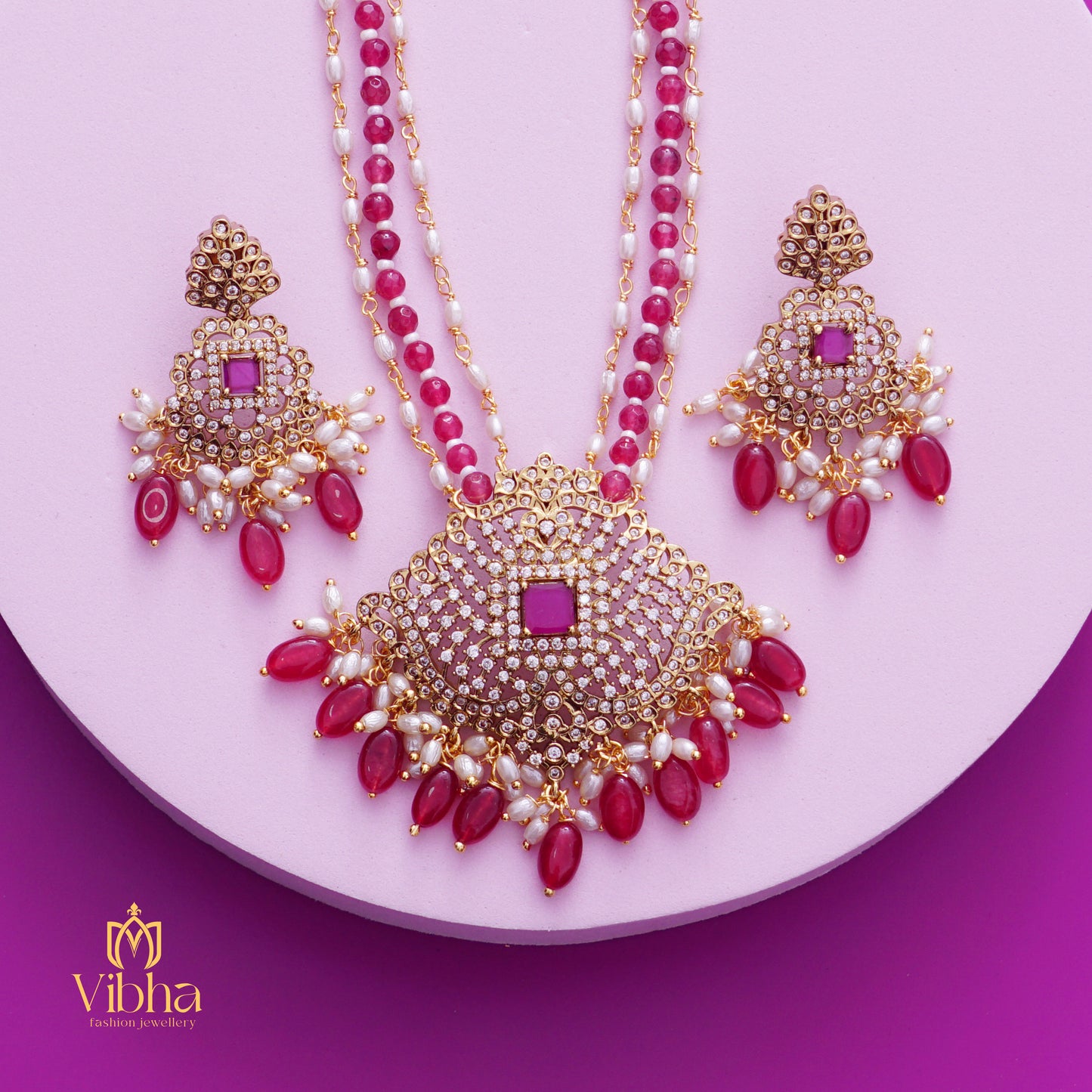 Rhombus Design Beads Haram and Earrings Set