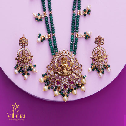 Lakshmi Devi Design Beads Mala and Earrings Set