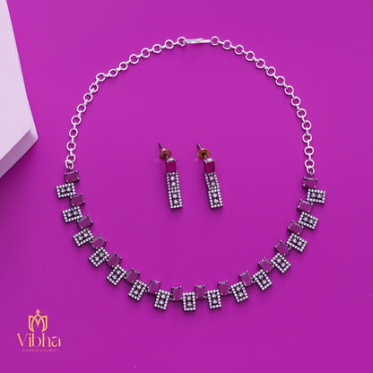 Square Design Necklace and Earrings Set