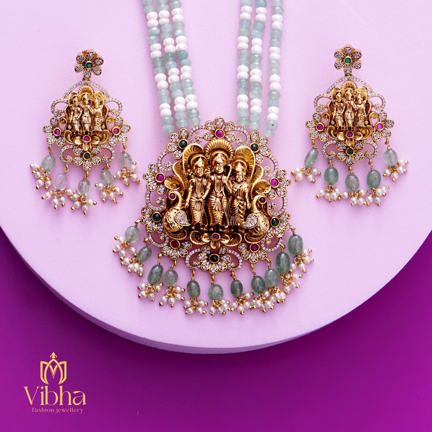 Ramparivar Design Beads Haram and Earrings Set