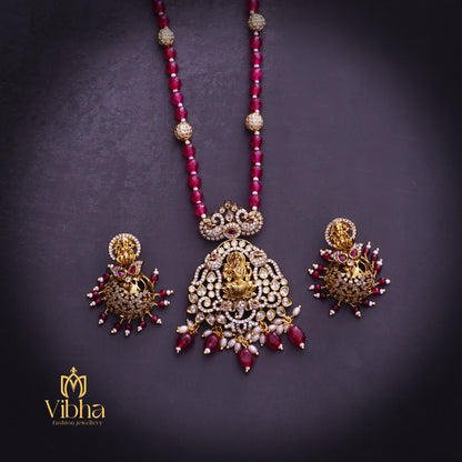 Double Peacock Design Beads Mala and Jhumkas Set