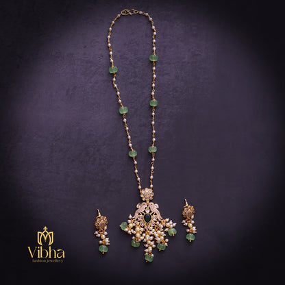 Double Peacock Design Beads Mala and Earrings Set